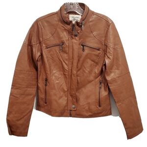 NEW ARALYN & ME Faux-Leather Brown Moto Jacket